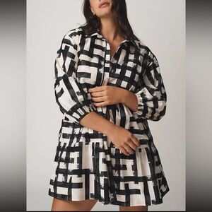 Maeve Anthropologie Bettina Tiered Mini Shirt Dress Black White Plus Size 3X NWT